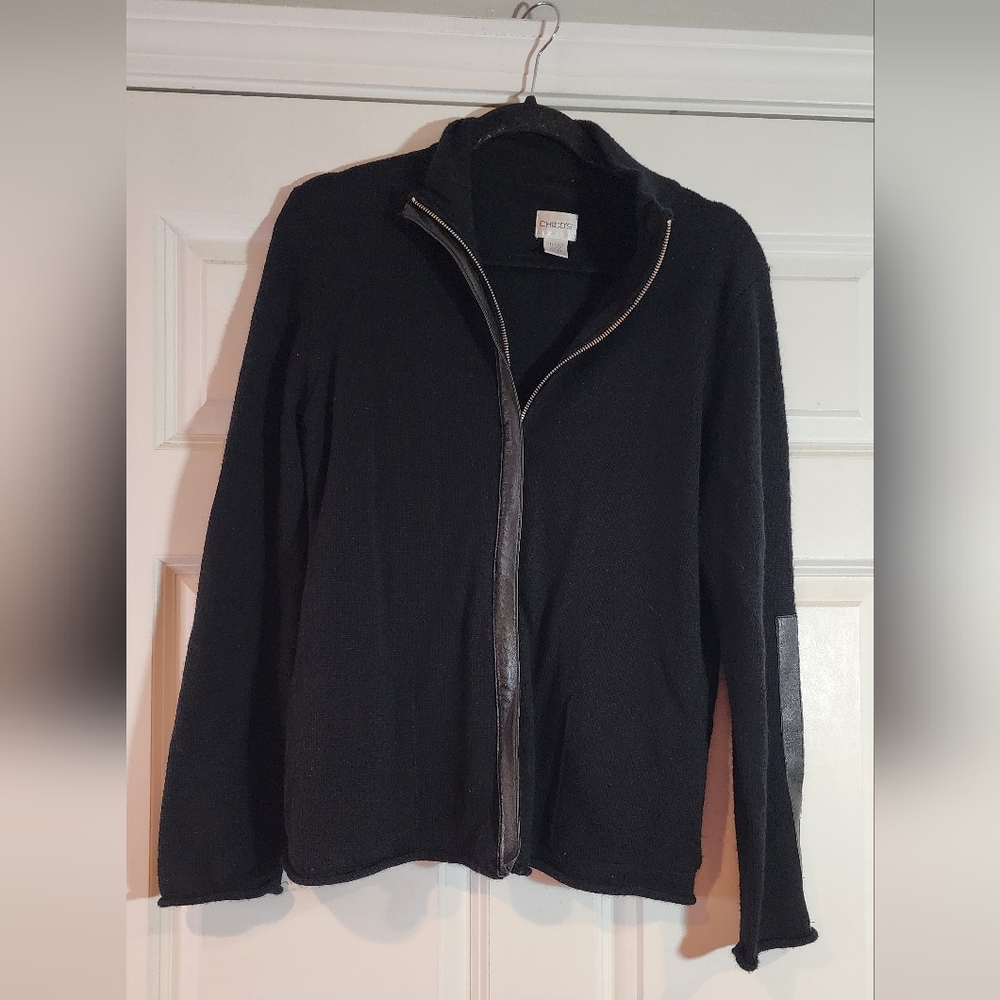 Chicos Size 1 (M) Black Wool Acrylic Blend Zip Up Sweater